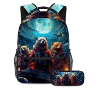 Starry Animals Get Set for Success, set di 2 zaini per la scuola per ragazzi, ragazze, adolescenti, la borsa da viaggio indispensabile per studenti, Multicolore#04, B：29.4x20x40cm P：19x7.5x3.8cm,