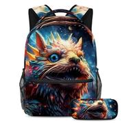 Starry Animals Get Set for Success, set di 2 zaini per la scuola per ragazzi, ragazze, adolescenti, la borsa da viaggio indispensabile per studenti, Multicolore#01, B：29.4x20x40cm P：19x7.5x3.8cm,