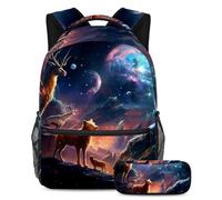 Starry Animals si prepara per la scuola con questo set di 2 zaini, zaino per ragazzi, ragazze, adolescenti, una borsa da viaggio indispensabile!, Multicolore#02, B:29.4x20x40cm P:19x7.5x3.8cm, Zaini