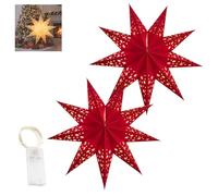 Starry Christmas Hanging Lights,Light Up Paper Stars,Christmas Paper Star Lantern,Foldable Decorative Xmas Hollow Out Hanging Decoration Ornament (Red*2pcs)