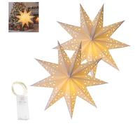 Starry Christmas Hanging Lights,Light Up Paper Stars,Christmas Paper Star Lantern,Foldable Decorative Xmas Hollow Out Hanging Decoration Ornament (White*2pcs)