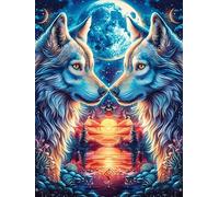 Starry Flame Twin Wolf Heads Puzzle 300 Pezzi Per Regalo Di San Valentino Cartone Spesso Per Coppie Per Serate in Casa Insieme Con Confezione Regalo Edizione Esclusiva 300 PCS