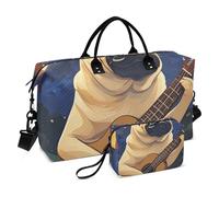 Starry Guitar Brown Pug Dog Decorative Weekender Travel Pernottamento Borsa Grande Borsa da Palestra con Tracolla Regolabile per Trekking Grande Capacità Bolsa de lona para