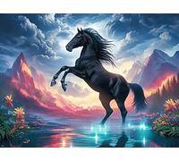 Starry Lake Dream Black Horse Rompicapo 300 Pezzi Per Regalo Di Battesimo Cartone Spesso Per Bambini Wildlife Tema Baby Per Attività Educativa Con Confezione Regalo Da Passatempo 300 PCS/40x28cm