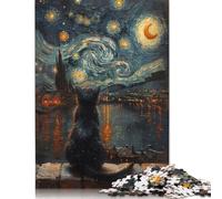 Starry Night And The Cat Jigsaw Puzzle Impossibili 1000Pcs Decorazione Per La Casa. Rilassamento E Intelligence Per Adulti E Ragazzi Da 14 Anni 1000pcs (38x26cm)