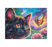 Starry Night Black Cat Puzzle 500 Pezzi Per Ferragosto Cartone Riciclato Per Famiglie Cute Pet Companion Per Vacanze Estive Attività Di Gruppo Con Poster Incluso Migliore Vendita 500 PCS