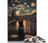 Starry Night Cat Jigsaw Puzzle Impossible 1000 Pezzi Decorazione Per La Casa. Rilassamento E Intelligence Per Adulti E Ragazzi Da 14 Anni 1000pcs (75x50cm)