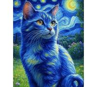 Starry Night Cat Notebook - Impressionist Art Cat Lined Journal - 110 Pages, Van Gogh Inspired