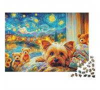 Starry Night Dog Puzzle 1000 Pezzi, Notte Gioco Famiglia, Cane con Orsacchiotti nella Notte Stellata, Alta Qualità Spesso Robusto, Antistress Sfidante 52x38cm/1000pcs