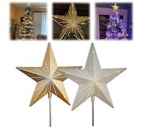 Starry Night Gingerbread Tree Topper-Whimsical Holiday Magic,5 Point Resin Tree Top Star with Auto Timer,Illuminated Twinkle LED Acrylic Star Christmas Tree Decorations (Gold+White)