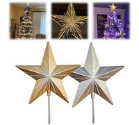 Starry Night Gingerbread Tree Topper-Whimsical Holiday Magic,5 Point Resin Tree Top Star with Auto Timer,Illuminated Twinkle LED Acrylic Star Christmas Tree Decorations (Gold+Sliver)