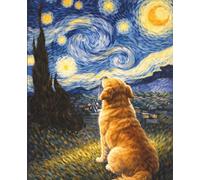 Starry Night Inspired Golden Retriever Notebook - College Ruled Journal, 120 Pages, 7.5 x 9.25 Inch Writing Notebook for School, College, Office & Work