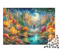 Starry Night over Fairy Tale Town Puzzle Da 1000 Pezzi Enchanted Cottage Perfetto Per Il Legame Familiare, Adulti E Bambini 52x38cm/1000pcs
