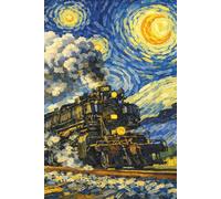 Starry Night Steam Engine 1309 Notebook: 6 x 9 100 lined pages