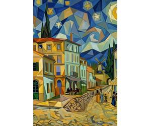 Starry Night Yellow House Village Journal Picasso Van Gogh: 6x9 Inch Lined Notebook, Van Gogh Inspired Mediterranean Street Art Cover, Aesthetic Post-Impressionist European Landscape Diary (100 Pages)