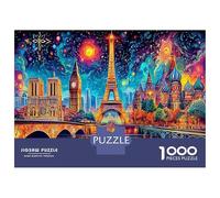 Starry Paris Eiffel Tower 1000 Pezzi Puzzle Urban Landscape Puzzle Premium Cartone Qualità - Anziani Appassionati, Allenamento Concentrazione, Regalo Inaugurazione E Tempo Libero Indoor 52x38cm/1000pc