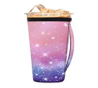 Starry Pink Sky - Manicotto riutilizzabile per caffè ghiacciato con manico, portabicchieri isolato in neoprene per bevande fredde, tazza da caffè accogliente, adatta a tazze, bicchieri, tazze da 510