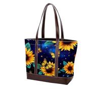 Starry Sky Sunflower Butterfly-725 Fashion Washed Durable Leather Purse Bag per le donne Top Handle Ladies Borse a tracolla con tasche cerniera