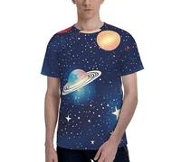 Starry Sky Universe Space Print Uomo Manica Corta Girocollo T-Shirt Elegante Casual Estate Varie Occasioni Indossare, Nero , L