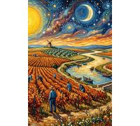 Starry Vineyard Harvest Art Journal: 6x9 Inch Lined Notebook, Van Gogh Inspired Red Vineyard and Farmers Art Cover, Aesthetic Post-Impressionist Golden Autumn Landscape Diary (100 Pages)