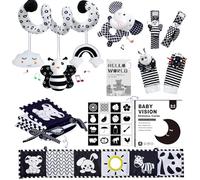 Starrykids Giocattolo sensoriale per Neonato Bianco e Nero, Giocattolo a Spirale per passeggini per Bambini, sonagli, Carte sensoriali, Libri per Bambini Morbidi