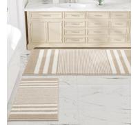 Starryle Set di 2 tappeti da bagno in ciniglia, extra morbidi e assorbenti, a righe, antiscivolo, lavabili in lavatrice (53 x 119 cm più 43 x 63,5 cm, cachi)