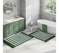 Starryle Set di 2 tappeti da bagno in ciniglia, extra morbidi e assorbenti, a righe, antiscivolo, lavabili in lavatrice (61 x 88,9 cm più 50,8 x 81,3 cm, verde)