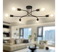 STARRYOL Lampadario Moderno a 6 Bracci Metallici Nero 70cm - Sospensione a Tubo Curvo con 6 Portalampade E27 per Soggiorno/Camera, Design Semicircolare, Facile Installazione - bulbi non inclusi