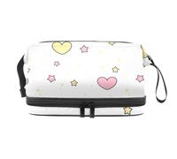 Stars and Herats - Trousse a doppio strato per cosmetici per donne e ragazze, borsa da viaggio per trucchi, pratica borsa organizer con scomparto per pennelli, Multi, 27x15x14 cm/10.6x5.9x5.5 in,