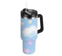 Stars and Moon - Borraccia per bambini, in acciaio inox, con coperchio a tenuta stagna e cannuccia, per scuola, sport, asilo nido, campeggio e altro ancora, 1,18 l, colore: pastello