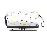 Stars and Rockets Spaceships Planets - Beauty case a doppio strato, per donne e ragazze, trousse da viaggio per trucchi, pratica borsa organizer con scomparto per pennelli, Multi, 27x15x14