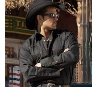 Stars and Stripes Camicia Western Country Nero Uomo Collo Bottonato