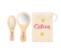 ''Stars'' Set Spazzola Neonato Personalizzato Spazzola Morbida e Specchio Personalizzati con Nome Legno Naturale Idea Regalo Natale Nascita Ser per la Cura del Bambino Bambina