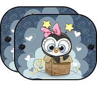 Coppia tendine laterali auto attacco a ventosa pinguino salvaspazio protezione universali bambini oscuramento 44x36 cm