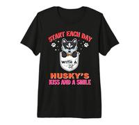 Start Each Day with A Siberian Husky Dog Kiss Smile Puppy Maglietta Premium