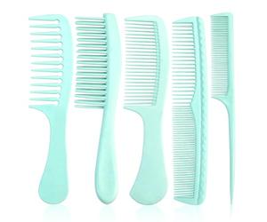 START MAKERS Set di 5 pettini per capelli, pettine da barbiere con manico, pettine antistatico a denti grossi professionale per uomini e donne (verde)