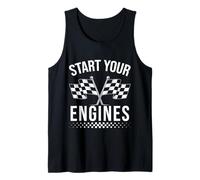 Start Your Engines - Bandiera Vintage a Scacchi con Auto da Corsa Canotta
