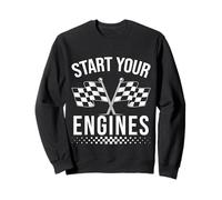 Start Your Engines - Bandiera Vintage a Scacchi con Auto da Corsa Felpa