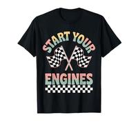 Start Your Engines Retro Racing Vibe with Checker Flags Maglietta