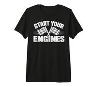 Start Your Engines Vintage Check Flag Race Car Costume Maglietta Premium