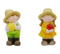 Startbuymore Coppia di sculture in ceramica che mostrano bambini che portano frutti per giardino, angolo soggiorno, mensola del camino e balcone (B)