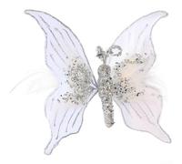 Startbuymore Decorazioni natalizie a forma di farfalla in morbido tessuto di velluto, adatte per composizioni natalizie fai da te e usi per feste, leggere da appendere (bianco argento, 30 cm)