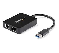 StarTech.com Adattatore USB Ethernet doppia porta RJ45, Convertitore USB 3.0 a Ethernet 10/100/1000 Mbps, Porta USB 3.0 Pass-through integrata, Dongle USB, Adattatore di Rete LAN Gigabit, USB32000SPT