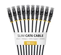 StarTech Cavo Ethernet CAT6 Slim da 25 cm Nero, Confezione da 10, Snagless RJ45 LSZH, Cavo Patch di Rete Sottile 28AWG in Rame Puro