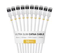 StarTech Cavo Ethernet Cat6A Ultra Slim Bianco 30cm, Snagless, FTP, Rame Puro, Patch di Rete RJ45 Ultra Sottile 34 AWG, Testati Singolarmente, Confezione da 10
