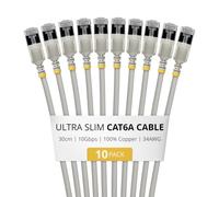 StarTech Cavo Ethernet Cat6A Ultra Slim Grigio 30cm, Snagless, FTP, Rame Puro, Patch di Rete RJ45 Ultra Sottile 34 AWG, Testati Singolarmente, Confezione da 10