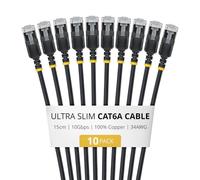 StarTech Cavo Ethernet Cat6A Ultra Slim Nero 15cm, Snagless, FTP, Rame Puro, Patch di Rete RJ45 Ultra Sottile 34 AWG, Testati Singolarmente, Confezione da 10