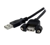 StarTech Cavo USB 2.0 A-A Montaggio Pannello 30cm, F/M, Nero (USBPNLAFAM1) | Prolunga per Montaggio a Pannello, Viti a Testa Zigrinata