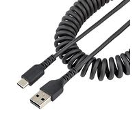 StarTech Cavo USB-A a USB-C 50cm, Cavetto a Spirale, 3A, USB 2.0, Nero | Cavo di ricarica resistente, Rivestimento in TPE, Sincronizza i dati, Design a molla