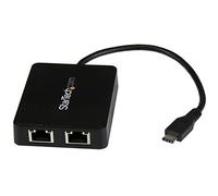StarTech.com Adattatore da USB-C a doppio Gigabit Ethernet con porta USB 3.0, Adattatore di rete USB tipo-C a 2x RJ45 (US1GC301AU2R)